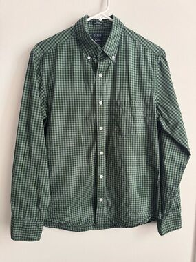 J. Crew Men's Green Navy Gingham Button-Down Shirt Casual Work Slim untucked